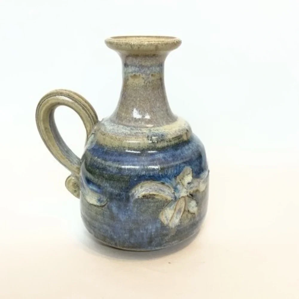 VTG Handmade Mini Miniature Vase Pitcher Gray Blue Glazed With Handel 5